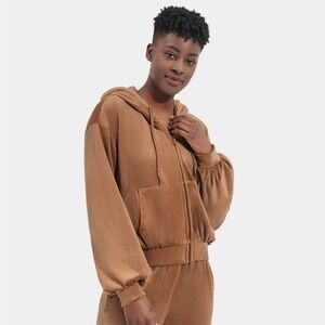UGG ashwood Brown chestnut Velvet zip hoodie jacket Size Large